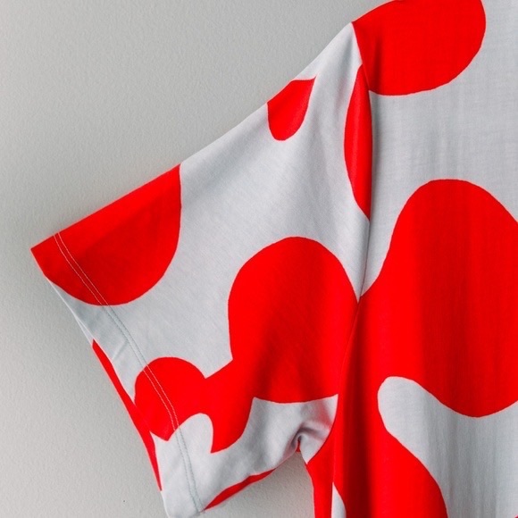 Marimekko - Bold Print - Long T Shirt Dress - Red & Light Blue - Size Large - Picture 2 of 6